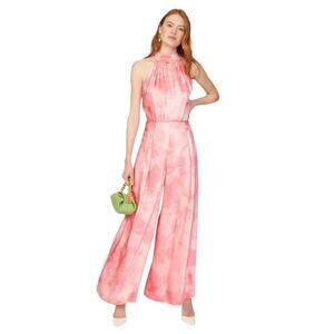 Ted Baker Size 0 RTR Tinslee Pink Jumpsuit Satin Halter Neck Wide Leg *Flaws*